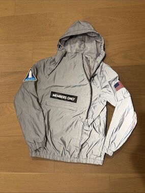 Members Only Reflective Silver Hooded Windbreaker Jacket